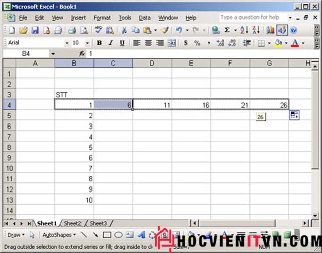 Thao tác trên bảng tính Excel 2003