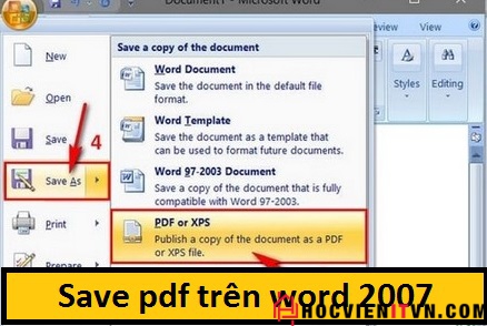 Lưu file pdf trong word 2007