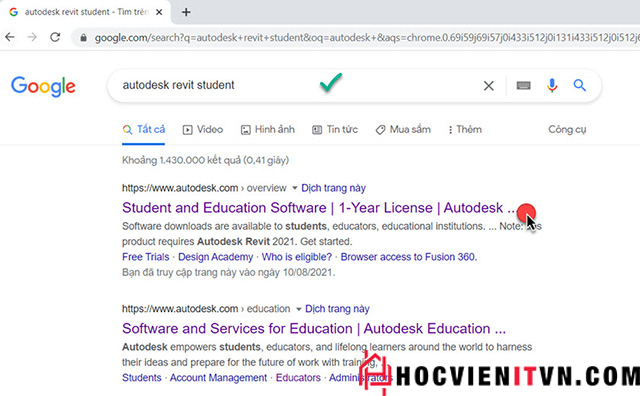 Tìm "Autodesk Revit Student"