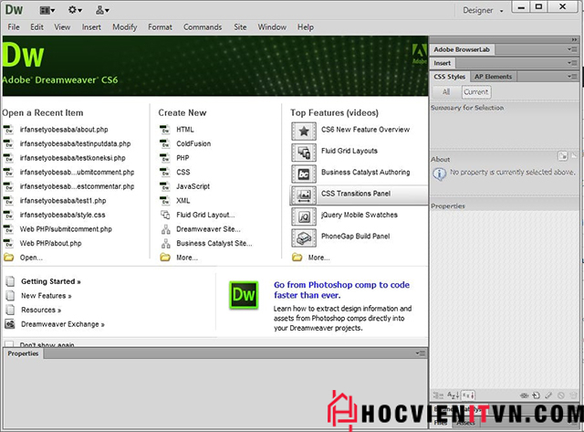 Phiên bản CS6 của Dreamweaver được cập nhật nhiều tính năng mới