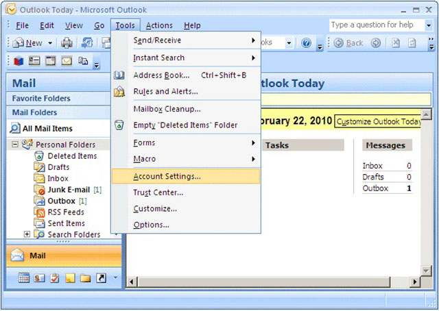 Tạo Email Account trong outlook 20007
