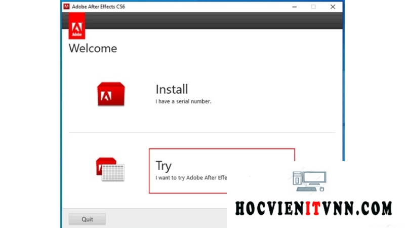 Chọn tùy chọn install as trial để dùng thử